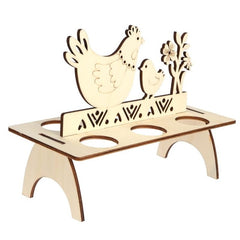 Wooden Easter Egg Rack Stand Rabbit Hen Happy Easter Pattern Festival Easter Egg Tray Holder DIY Decoration for Home