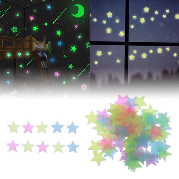 100Pcs/lot Luminous Wall Stickers for Baby Kids Room 3D Luminous Stars DIY Fluorescent Wall Art Decals Home Decoration