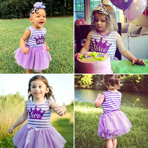 Baby girls dresses for One Two Three years birthday party Tutu toddler girl princess dress sleeveless 1 2 3 Years stripe dress