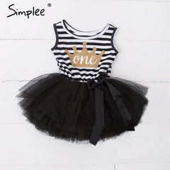 Baby girls dresses for One Two Three years birthday party Tutu toddler girl princess dress sleeveless 1 2 3 Years stripe dress