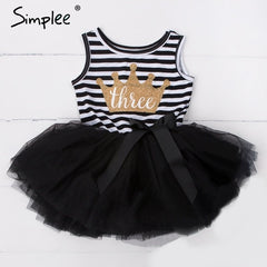 Baby girls dresses for One Two Three years birthday party Tutu toddler girl princess dress sleeveless 1 2 3 Years stripe dress