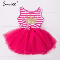 Baby girls dresses for One Two Three years birthday party Tutu toddler girl princess dress sleeveless 1 2 3 Years stripe dress