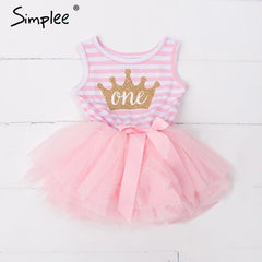 Baby girls dresses for One Two Three years birthday party Tutu toddler girl princess dress sleeveless 1 2 3 Years stripe dress