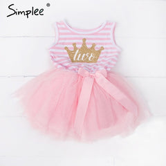 Baby girls dresses for One Two Three years birthday party Tutu toddler girl princess dress sleeveless 1 2 3 Years stripe dress