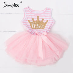 Baby girls dresses for One Two Three years birthday party Tutu toddler girl princess dress sleeveless 1 2 3 Years stripe dress