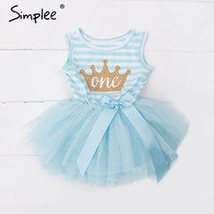 Baby girls dresses for One Two Three years birthday party Tutu toddler girl princess dress sleeveless 1 2 3 Years stripe dress