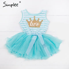 Baby girls dresses for One Two Three years birthday party Tutu toddler girl princess dress sleeveless 1 2 3 Years stripe dress