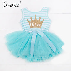 Baby girls dresses for One Two Three years birthday party Tutu toddler girl princess dress sleeveless 1 2 3 Years stripe dress