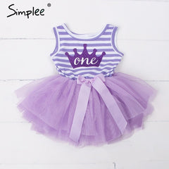 Baby girls dresses for One Two Three years birthday party Tutu toddler girl princess dress sleeveless 1 2 3 Years stripe dress