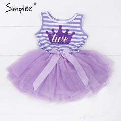 Baby girls dresses for One Two Three years birthday party Tutu toddler girl princess dress sleeveless 1 2 3 Years stripe dress