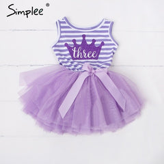 Baby girls dresses for One Two Three years birthday party Tutu toddler girl princess dress sleeveless 1 2 3 Years stripe dress