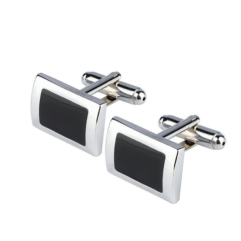 2019 New Simple Style Black Rectangle Cufflinks Mens Shirt Cuff Button Christmas Gifts for Men Silver Plated Cuff link gemelos