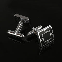 2019 New Simple Style Black Rectangle Cufflinks Mens Shirt Cuff Button Christmas Gifts for Men Silver Plated Cuff link gemelos