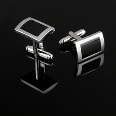 2019 New Simple Style Black Rectangle Cufflinks Mens Shirt Cuff Button Christmas Gifts for Men Silver Plated Cuff link gemelos