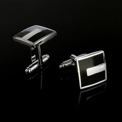 2019 New Simple Style Black Rectangle Cufflinks Mens Shirt Cuff Button Christmas Gifts for Men Silver Plated Cuff link gemelos