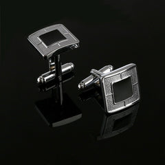 2019 New Simple Style Black Rectangle Cufflinks Mens Shirt Cuff Button Christmas Gifts for Men Silver Plated Cuff link gemelos