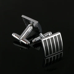 2019 New Simple Style Black Rectangle Cufflinks Mens Shirt Cuff Button Christmas Gifts for Men Silver Plated Cuff link gemelos