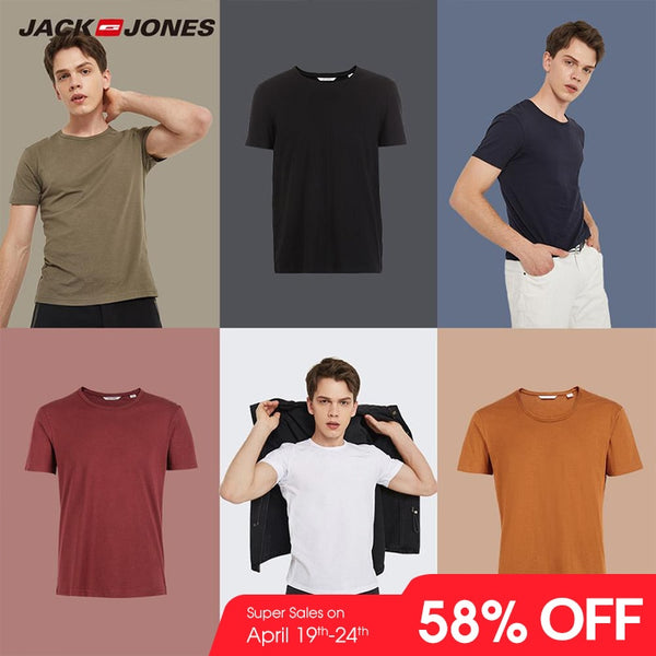 JackJones 2019 Brand New Men's Cotton T shirt Solid Colors T-Shirt Top Fashion tshirt men's Tee More Colors 3XL 2181T4517